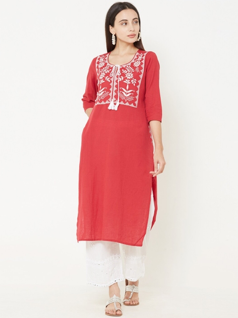 FASHOR Women Red & White Woven Design Kurta with Sharara