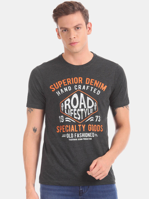 

Cherokee Men Charcoal Printed Round Neck Pure Cotton T-shirt