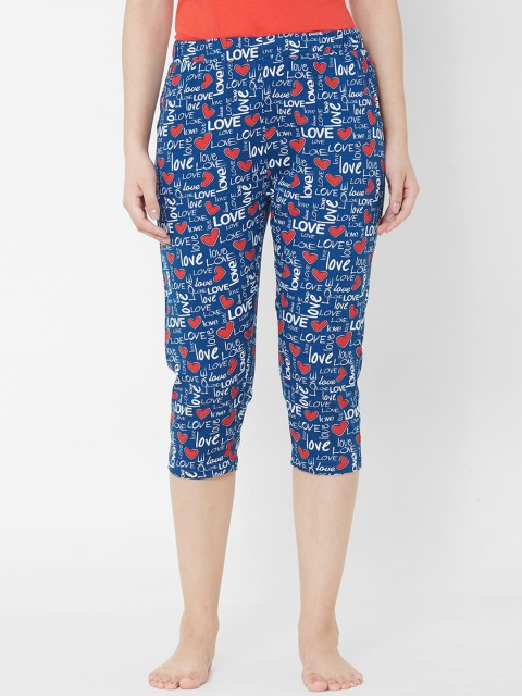 

Sweet Dreams Women Blue & Red Printed Lounge Capris F-LLC-1189B