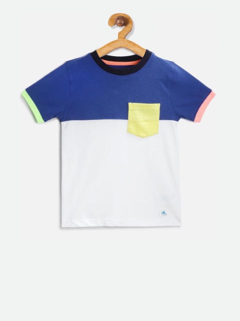 

Cherry Crumble Boys White Colourblocked Pure Cotton Round Neck T-shirt