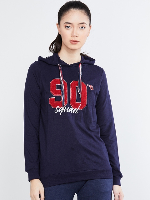 

max Women Navy Blue & Red Printed Sweatshirt