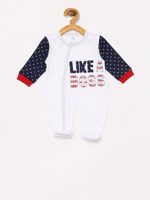 

Baby Go White & Navy Blue Printed Regular Fit Romper