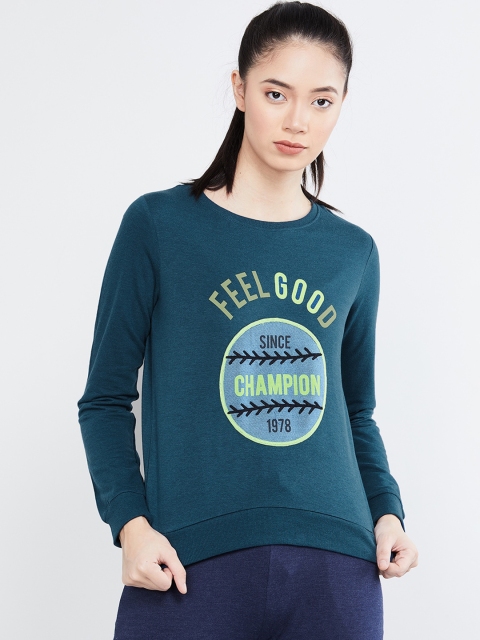 

max Women Teal Blue Printed Sweatshirt