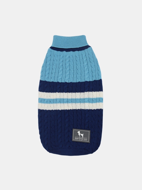 

Heads Up For Tails Blue Striped Cable Knit Dog Sweater, Navy blue