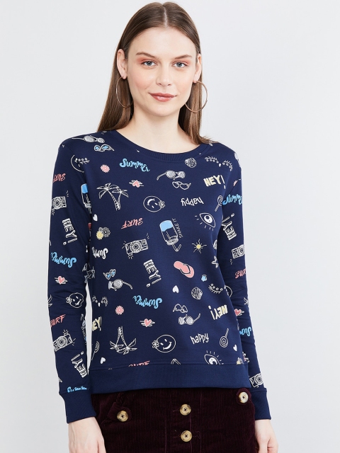 

max Women Navy Blue Printed Sweatshirt
