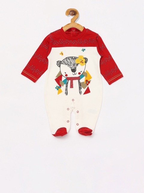 

MINI KLUB Infants Girls White & Red Printed Organic Cotton Romper