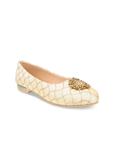 

Flat n Heels Women Gold-Toned Embellished Fabric Ballerinas