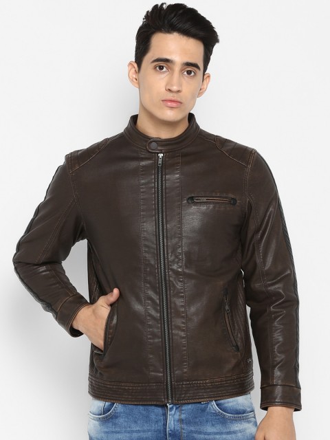 

SPYKAR Men Brown Solid Biker Jacket