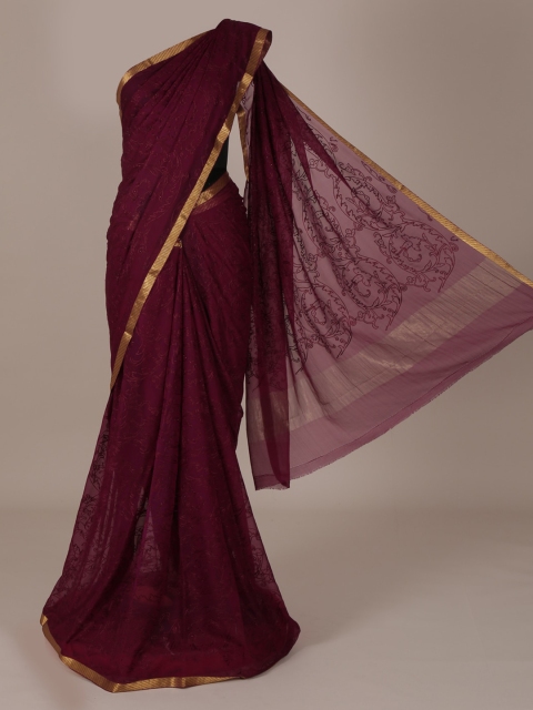 

Pothys Purple Embroidered Pure Chiffon Saree