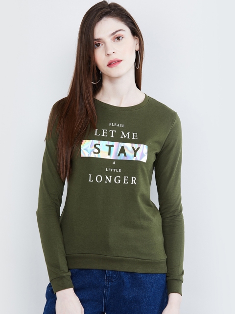 

max Women Olive Green Printed Sweatshirt
