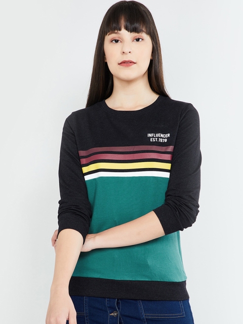 

max Women Grey & Green Colourblocked Sweatshirt