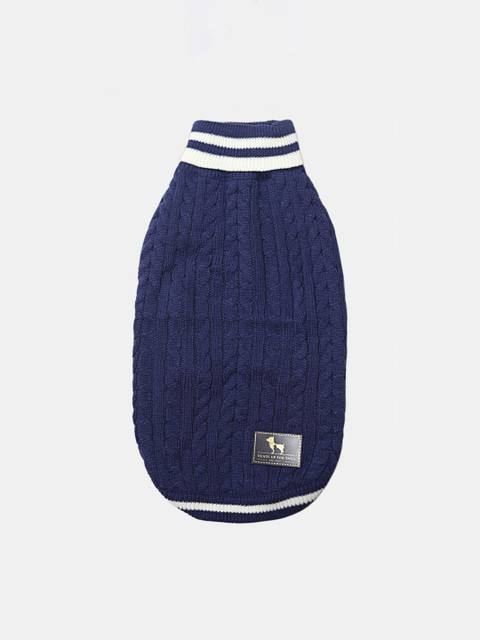 

Heads Up For Tails Navy Blue & White Cable Knit Dog Sweater
