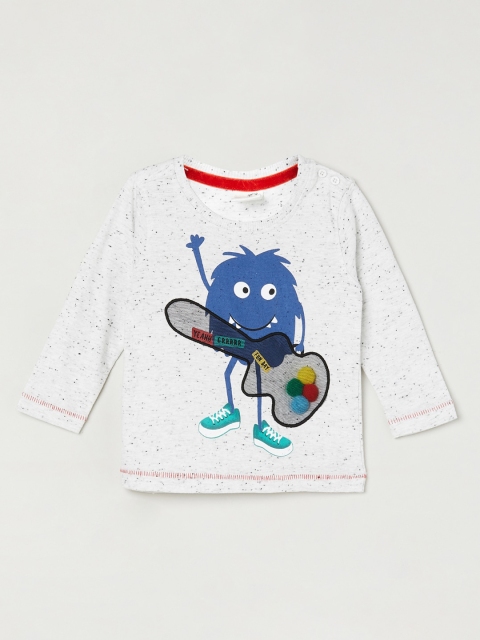

max Boys Grey Melange Printed Round Neck T-shirt