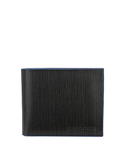 

Calvadoss Men Black Textured Leather Two Fold Wallet