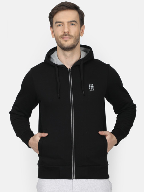 

rock.it Men Black Solid Hooded Sweatshirt