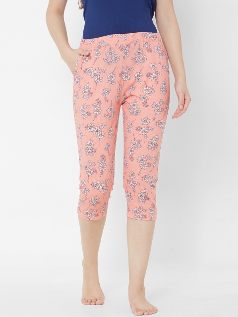 

Sweet Dreams Women Peach-Coloured & White Floral Printed Lounge Capris F-LLC-1189B