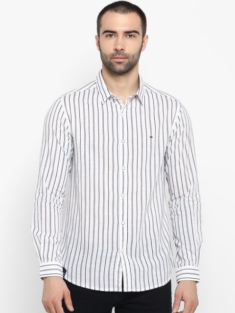 

SPYKAR Men White & Navy Blue Slim Fit Striped Casual Shirt