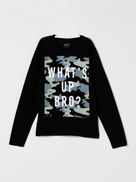 

max Boys Black Printed High Neck T-shirt