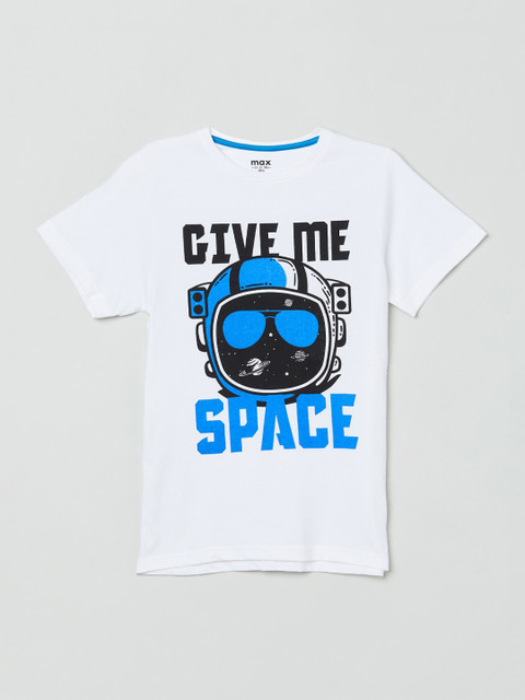 

max Boys White Printed Round Neck T-shirt