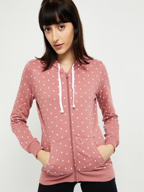 

max Women Pink Printed Hooded Cotton Sweatshirt