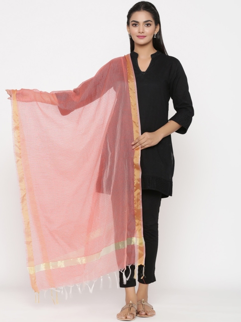 

RANGMAYEE Women Pink & Gold-Coloured Woven Design Chanderi Dupatta