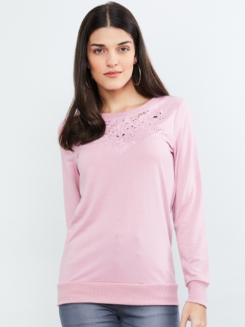 

max Women Pink Embroidered Sweatshirt