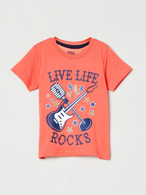 

max Boys Orange Printed Round Neck T-shirt