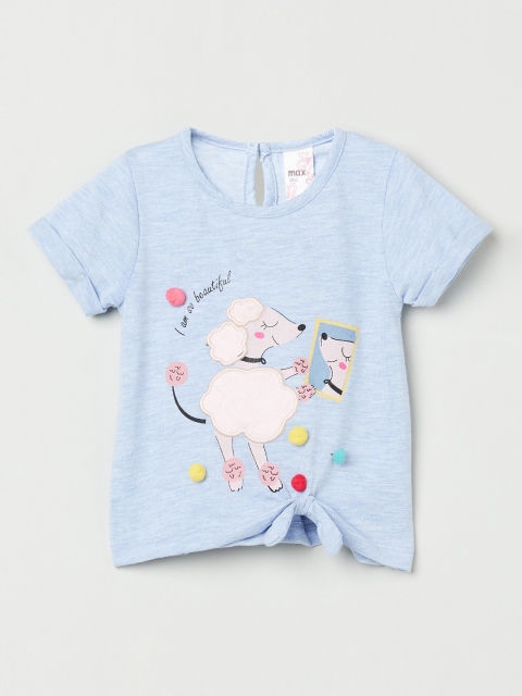 

max Girls Blue Printed V-Neck Pure Cotton T-shirt