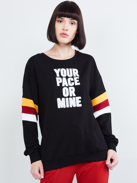 

max Women Black & White Printed Pure Cotton Sweatshirt