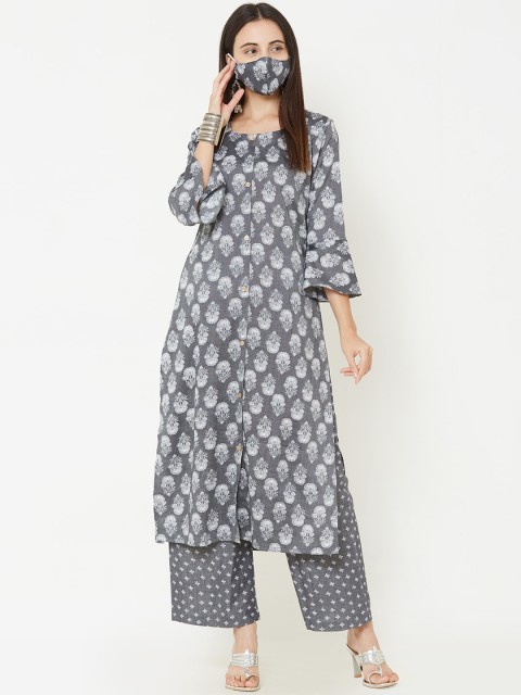 

FASHOR Women Grey Printed Kurta with Palazzos