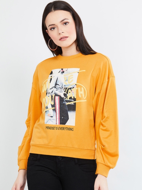 

max Women Mustard Yellow & White Printed Pullover Sweatshirt