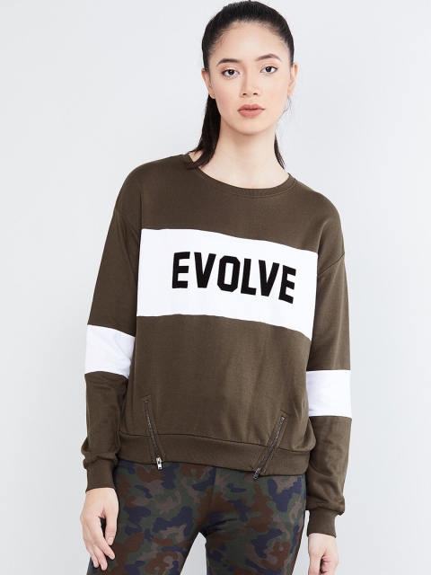 

max Women Olive Green Printed Sweatshirt