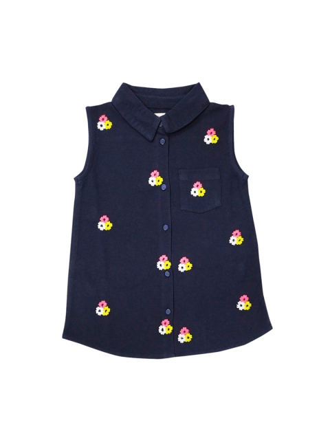 

Cherry Crumble Girls Blue Embroidered Shirt Style Top