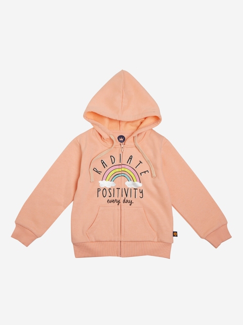 

VITAMINS Girls Peach-Coloured Printed Hooded Sweatshirt
