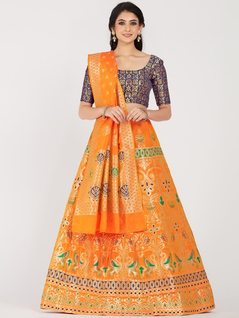 

MIMOSA Orange & Navy Blue Zari Woven Unstitched Lehenga Choli With Dupatta