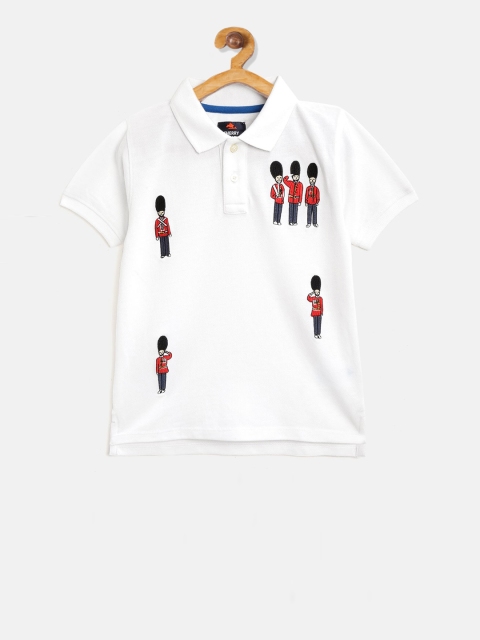 

Cherry Crumble Boys White & Red Self Design Polo Collar T-shirt