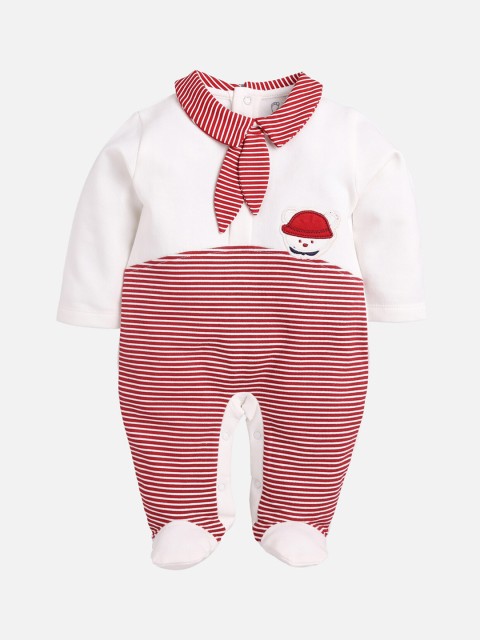 

BABY GO Infant Boys Red & White Striped Organic Cotton Sleepsuit