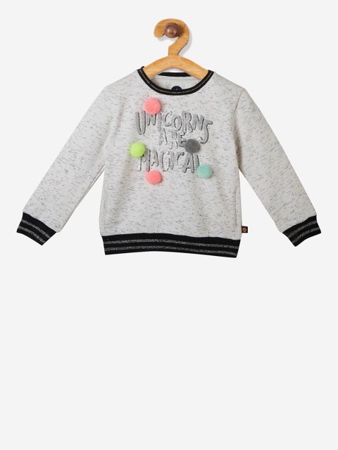 

VITAMINS Girls Off-White Printed Sweatshirt, Grey