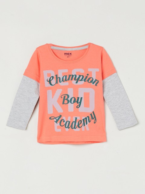 

max Boys Orange Printed Round Neck T-shirt
