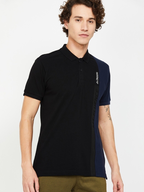 

Kappa Men Black & Navy Blue Colourblocked Mandarin Collar T-shirt