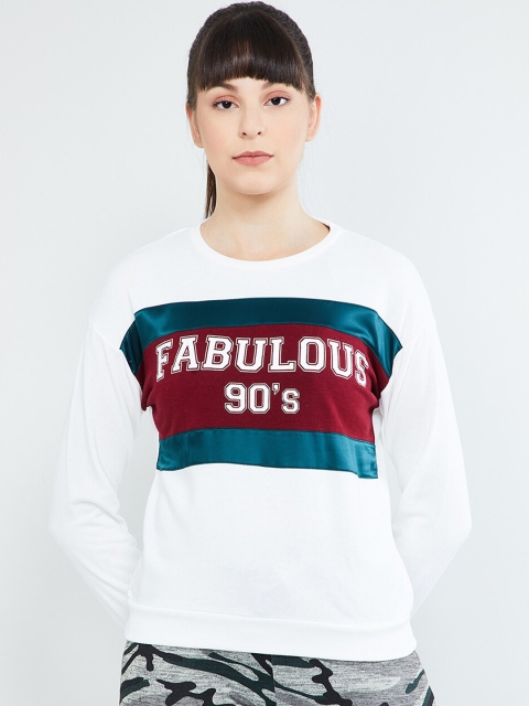 

max Women White & Maroon Printed Sweatshirt