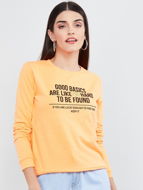 

max Women Orange & Brown Printed Pullover Sweatshirt