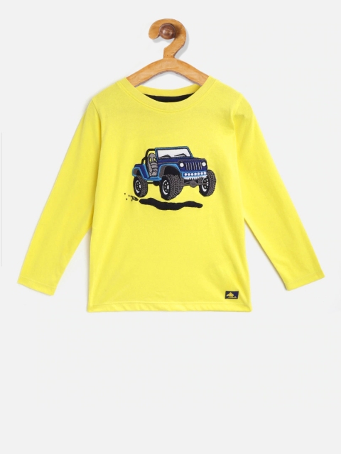 

Cherry Crumble Boys Yellow Self Design Round Neck T-shirt