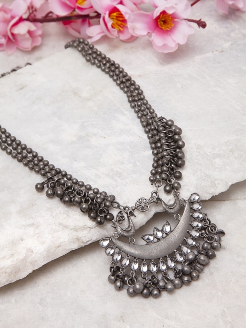 

Moedbuille Silver-Toned & Brass-Plated Ghungroo Studded Temple Necklace