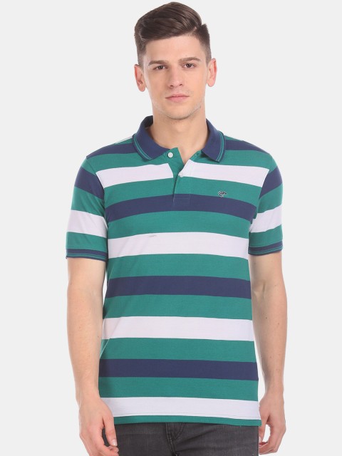 

Ruggers Men White & Green Striped Polo Collar T-shirt