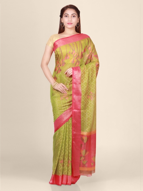 

CLAI WORLD Green Printed Brasso Saree