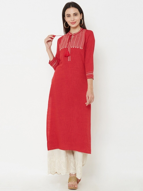 

FASHOR Women Red Yoke Design Straight Kurta
