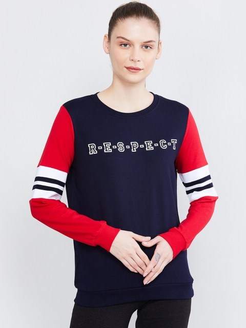 

max Women Navy Blue & Red Colourblocked Sweatshirt