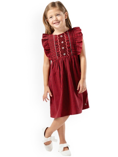 

Cherry Crumble Girls Red Checked Fit and Flare Dress
