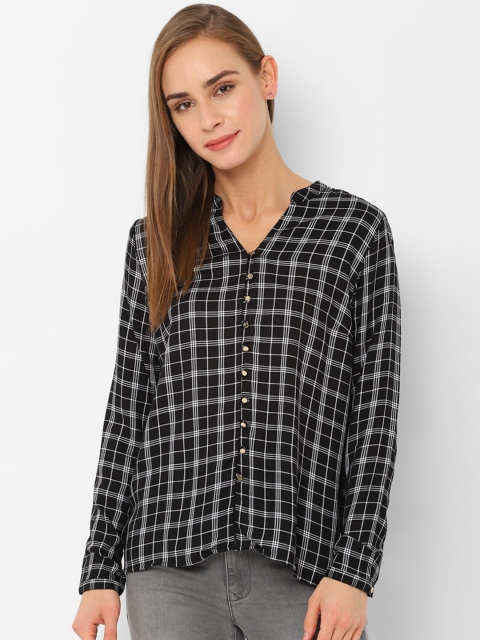 

Allen Solly Woman Women Black Checked Shirt Style Top